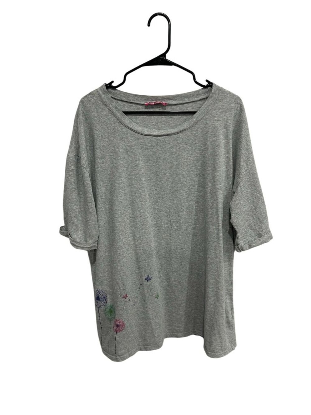 Pom Pom 1X Gray Graphic Tee Floral Design Rolled Sleeves Floralcore Gardencore
